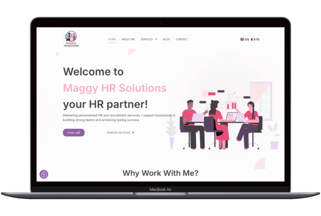 Page d’accueil du site MHR Solutions affichée sur ordinateur