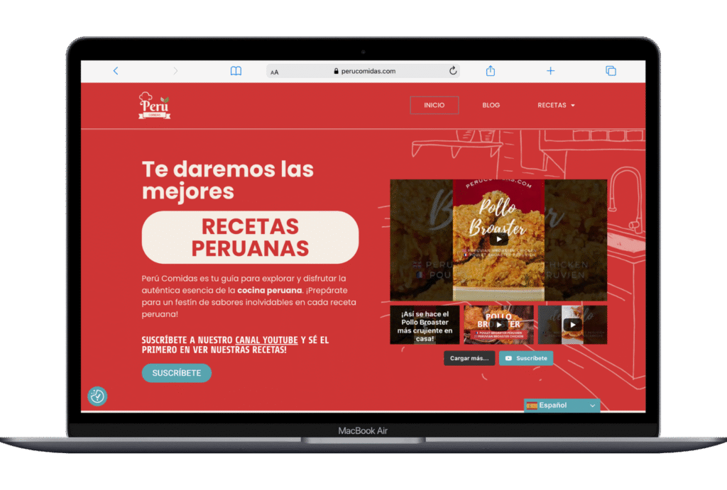 Page d’accueil du site Perú Comidas affichée sur ordinateur