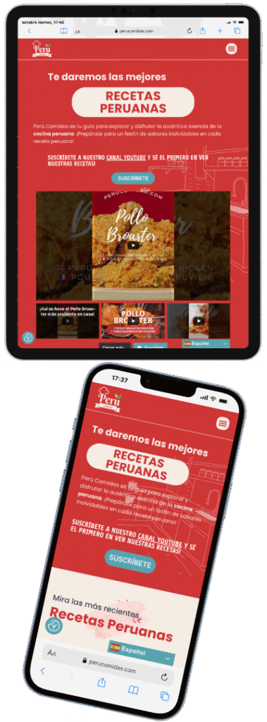 Aperçu du site Perú Comidas sur mobile et tablette